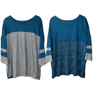 Torrid Cotton Jersey Lace Back Color Block Varsity Stripe Tee